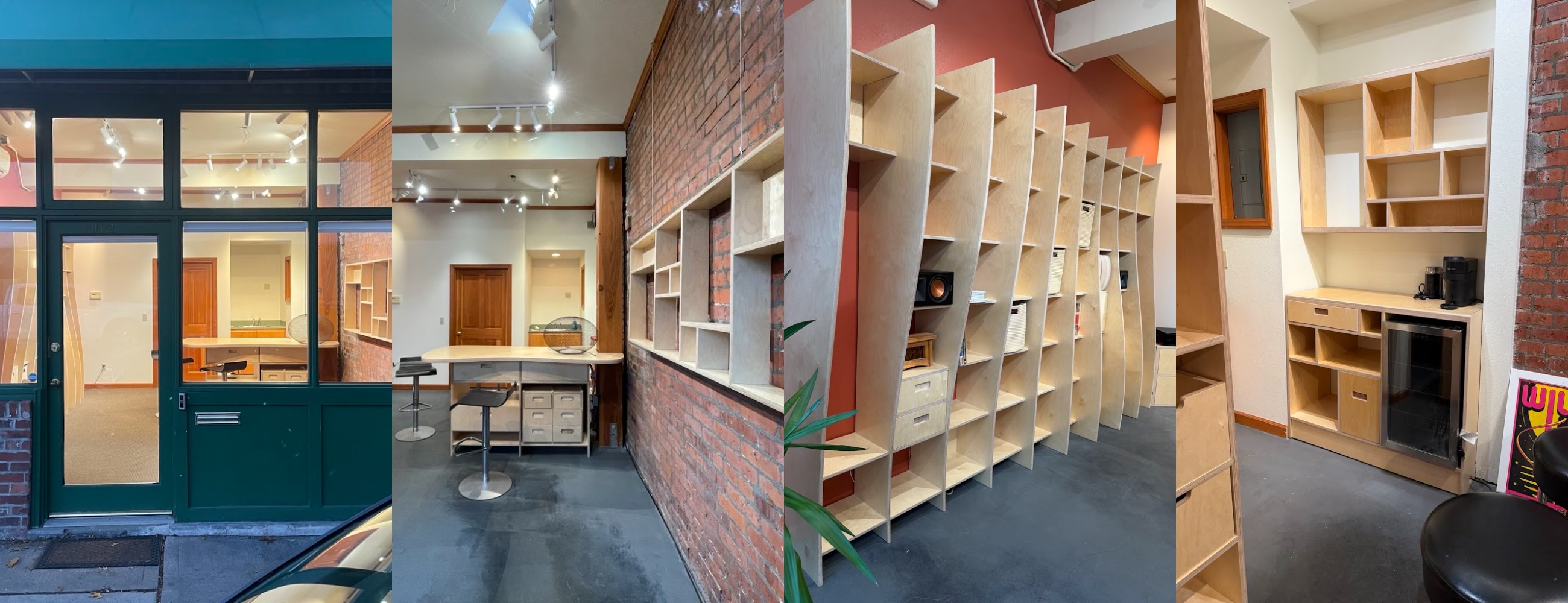Wide view of the Shelf.me Ballard shop with built-in shelving on display.